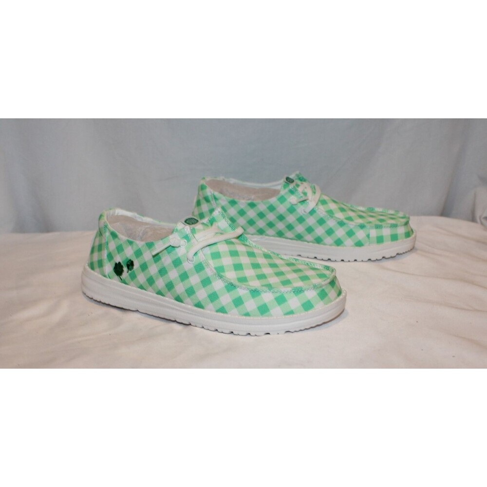 Hey Dude Wendy Boho Women's Shamrock Gingham Lightweight Sneakers Green White 7